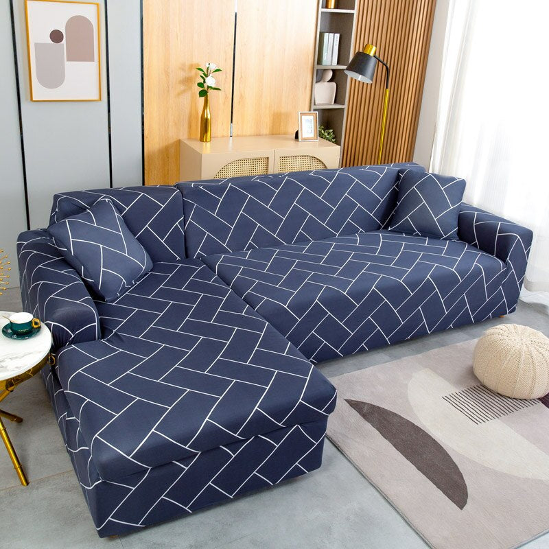 L-shaped Floral Printed Elastic Sofa Cover for Living Room