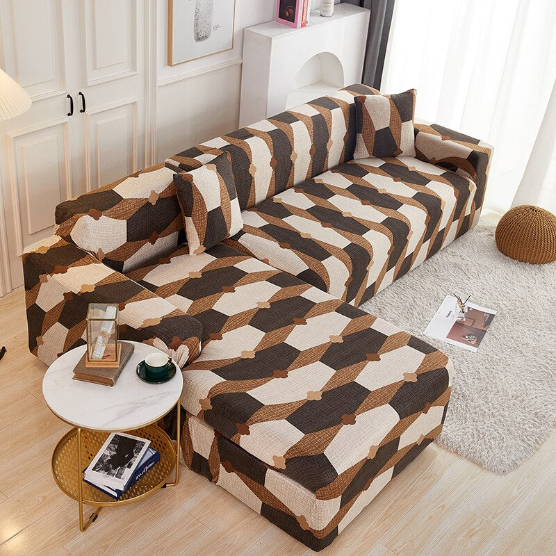 L-shaped Floral Printed Elastic Sofa Cover for Living Room