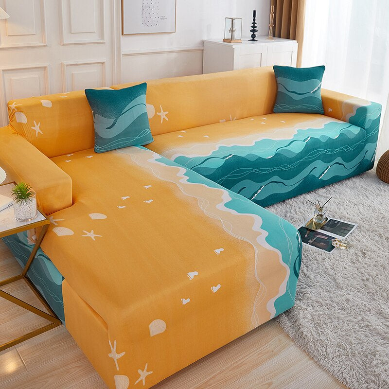 L-shaped Floral Printed Elastic Sofa Cover for Living Room