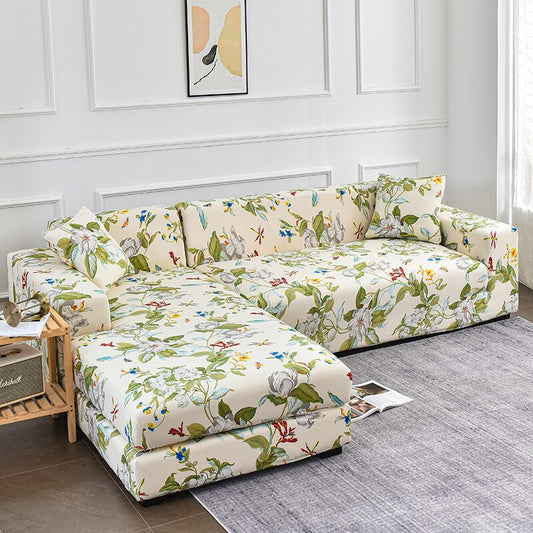 L-shaped Floral Printed Elastic Sofa Cover for Living Room