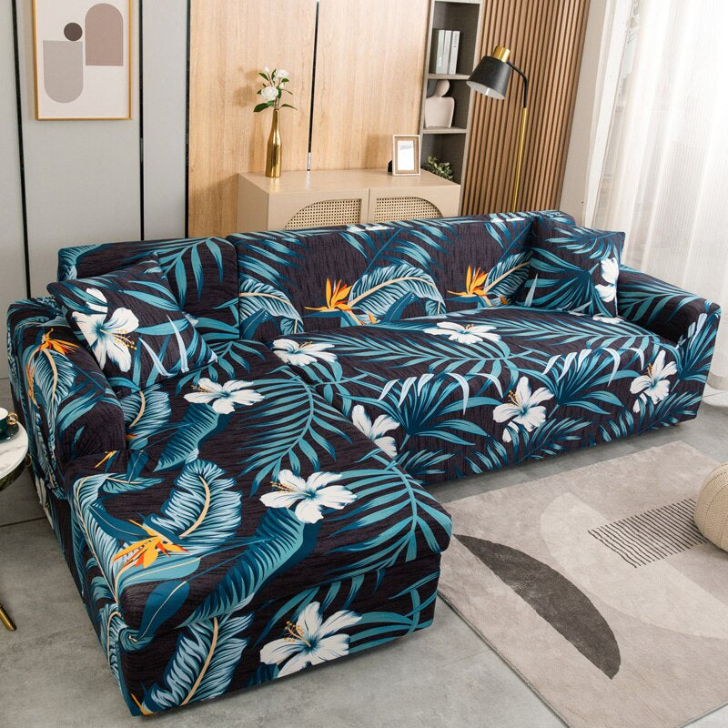 L-shaped Floral Printed Elastic Sofa Cover for Living Room