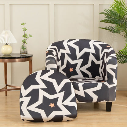 2 Pieces Set Chair Printed Armchair Slipcover