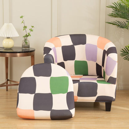 2 Pieces Set Chair Printed Armchair Slipcover