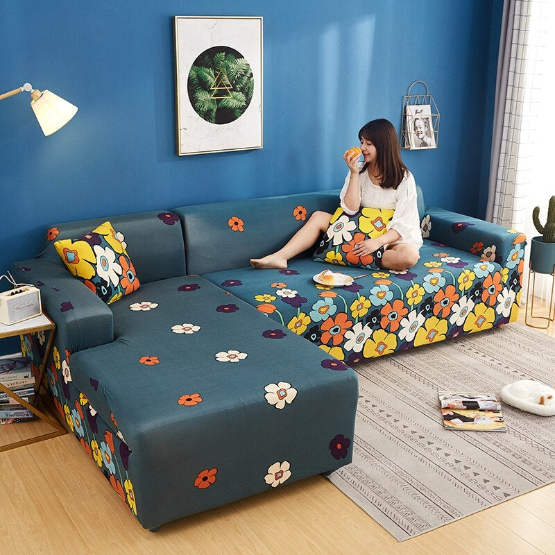 Square Lattice Printed Slipcovers For L-Shaped Corner Sofas