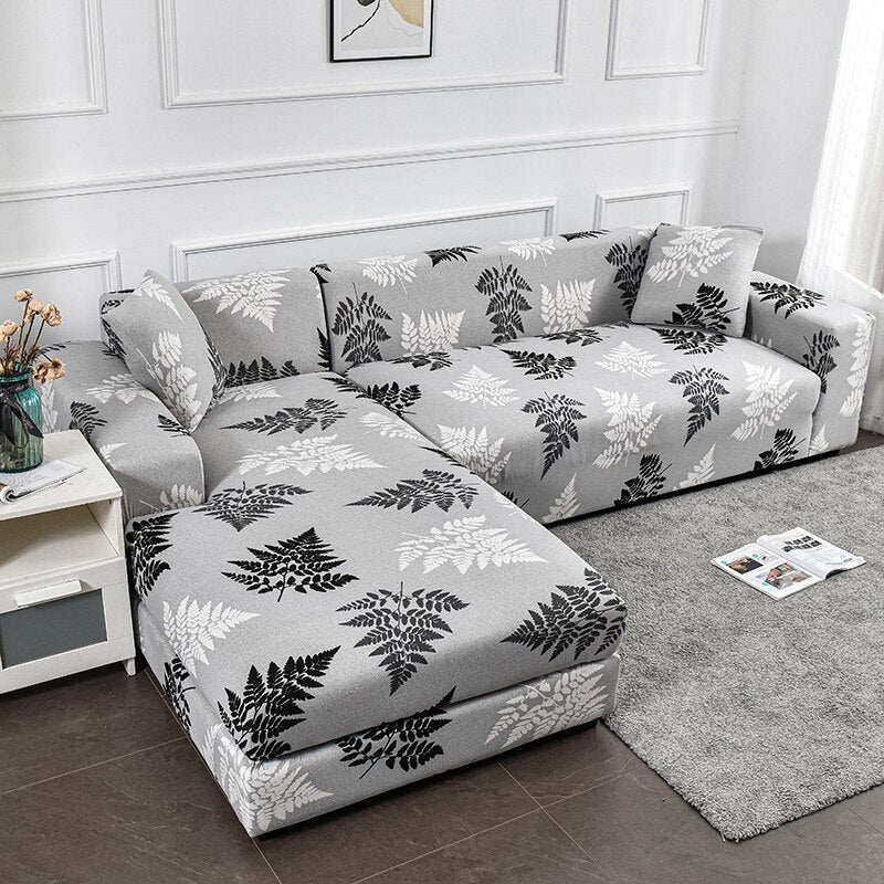 L-shaped Floral Printed Elastic Sofa Cover for Living Room