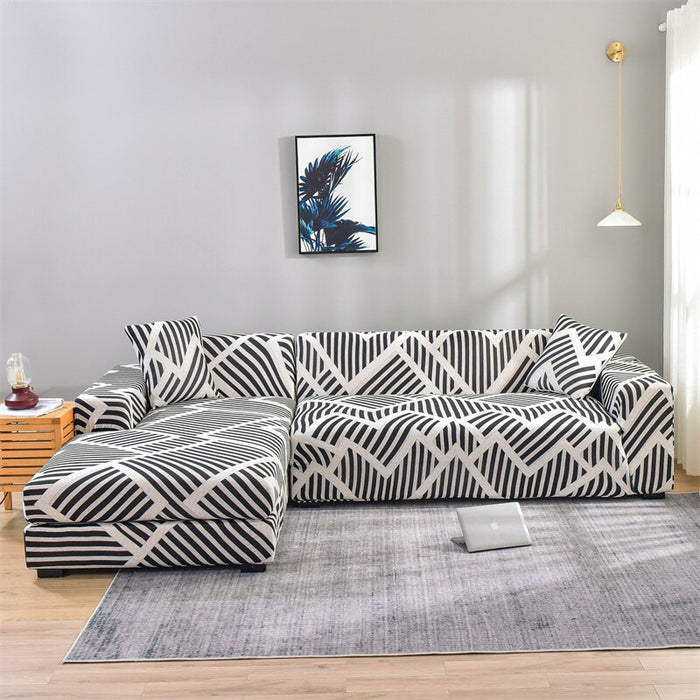 Printed Sofa Cover With Skid Foam Sticks & Elastic Bottoms